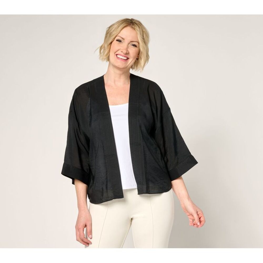 Women Control Women's Top Sweater Sz XL Woven Open Front Topper Black A692368